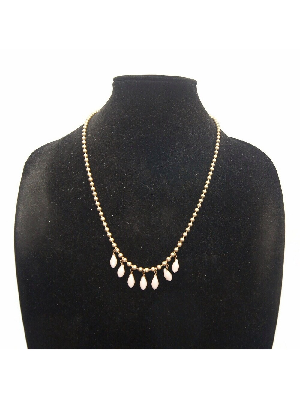 Vintage Gold Tone and Pink Plastic 23 Inch Beaded Necklace.